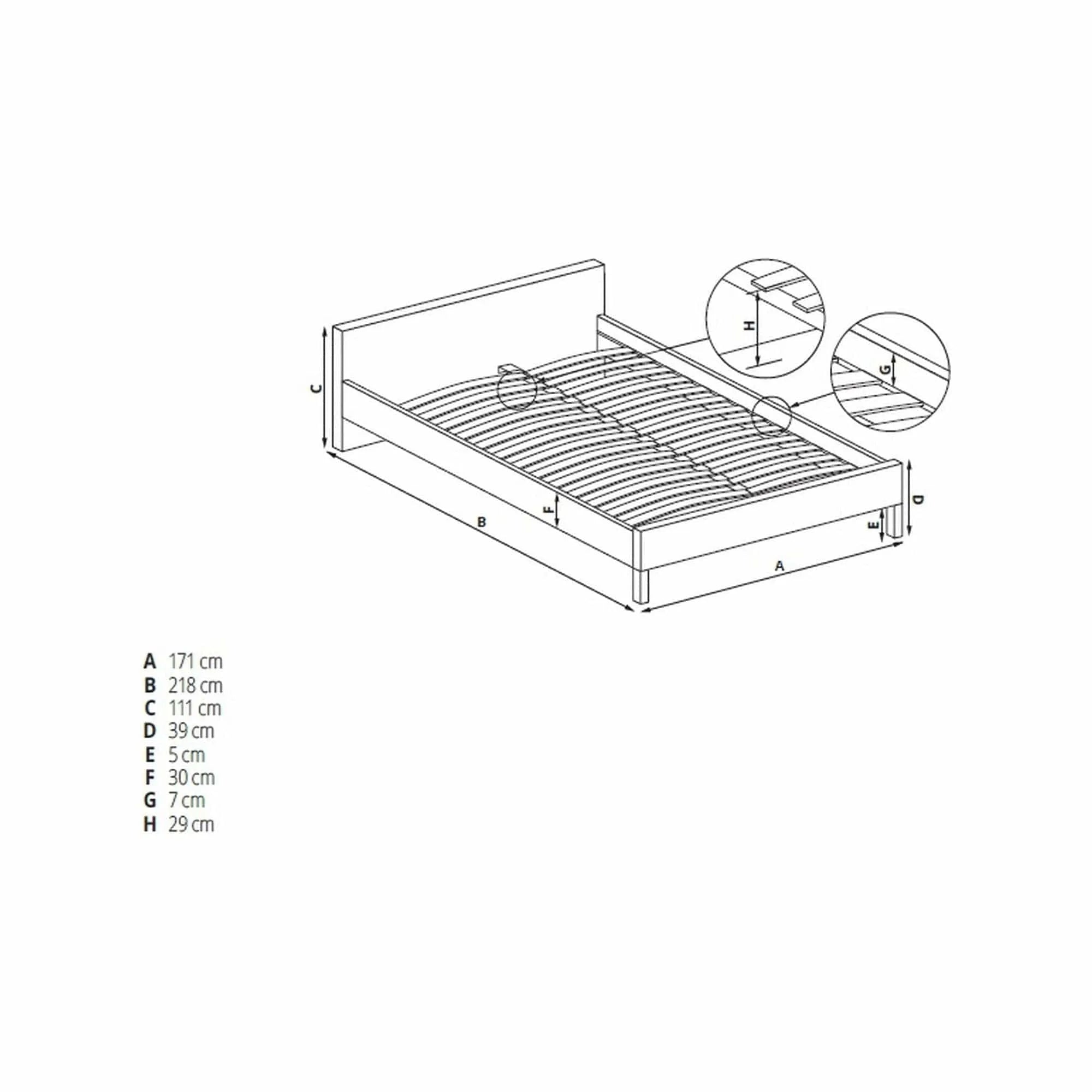 Pat SABRINA 160x200, gri, stofa/lemn, cu somiera si spatiu depozitare