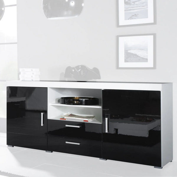 Comoda SAMBA REG-5, alb/negru, PAL, 164x45x80 cm