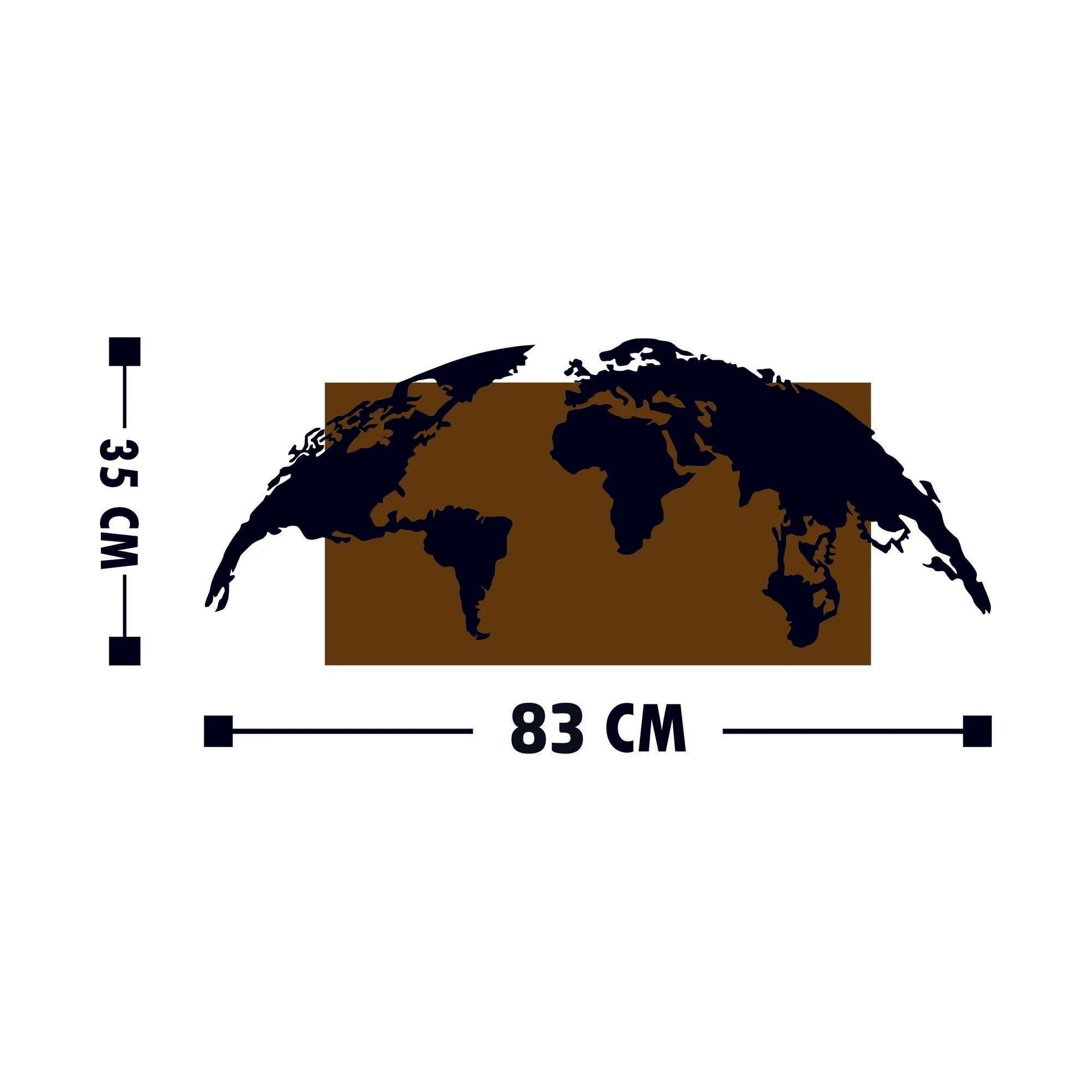 Decoratiune perete WORLD MAP, nuc/negru, lemn/metal, 83x3x35 cm