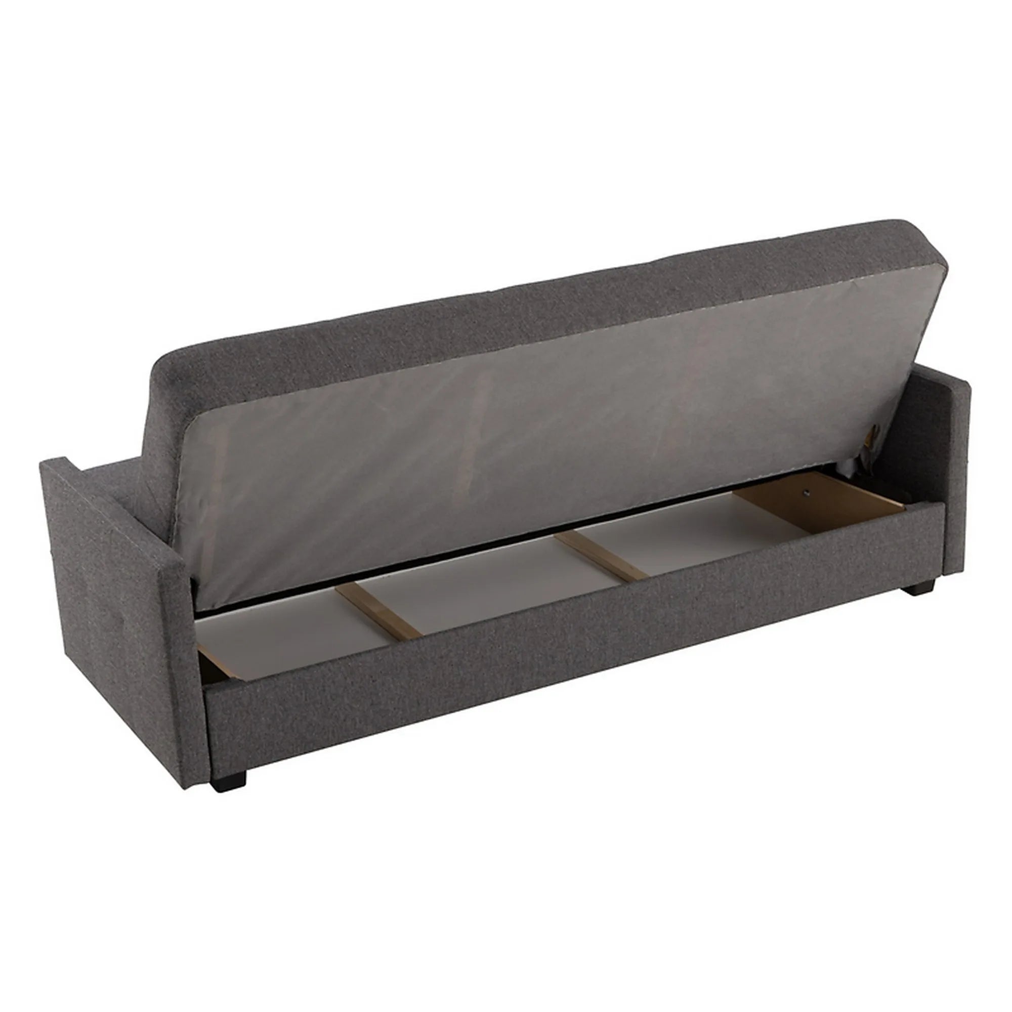 Canapea extensibila MARO, stofa clasica gri inchis - Mossa 99, cu lada depozitare, 207x95x95 cm