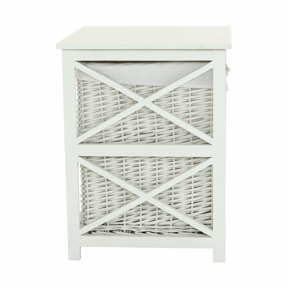 Cos de rufe RAFAELLO, alb, rachita/material textil, 46x46x60 cm
