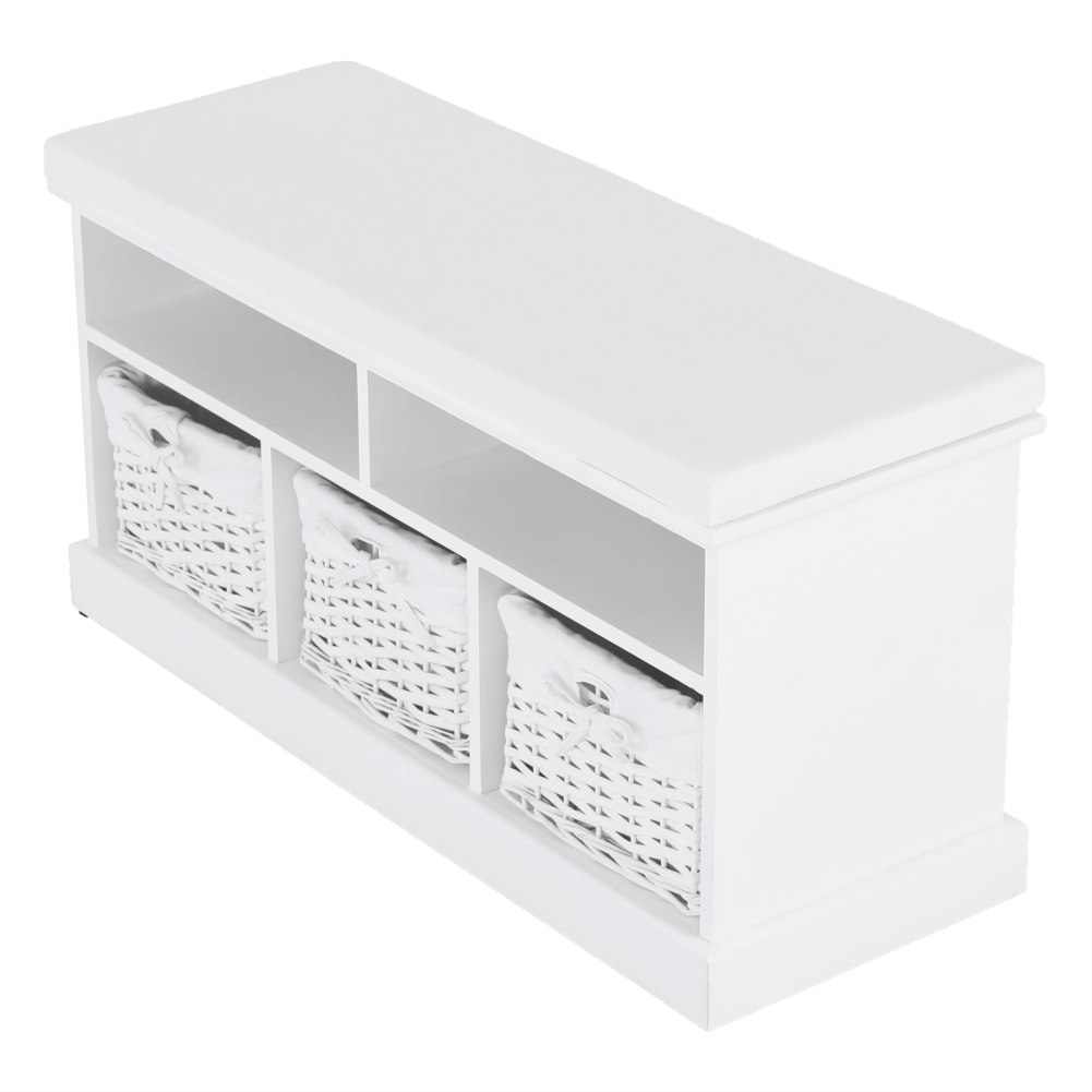 Bancheta RAFAELLO, alb, lemn, cu 3 coşuri, 95x35x49 cm