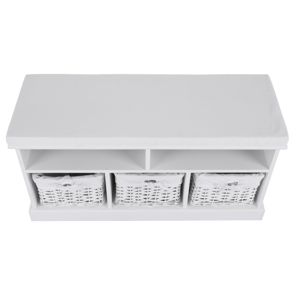 Bancheta RAFAELLO, alb, lemn, cu 3 coşuri, 95x35x49 cm