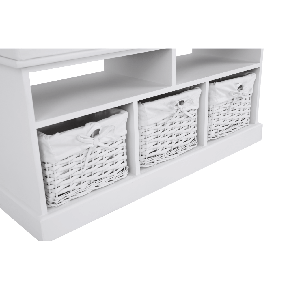Bancheta RAFAELLO, alb, lemn, cu 3 coşuri, 95x35x49 cm
