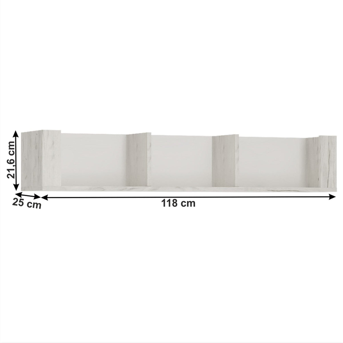Raft ANGEL TIP 61, alb craft, PAL melaminat, 118x25x22 cm