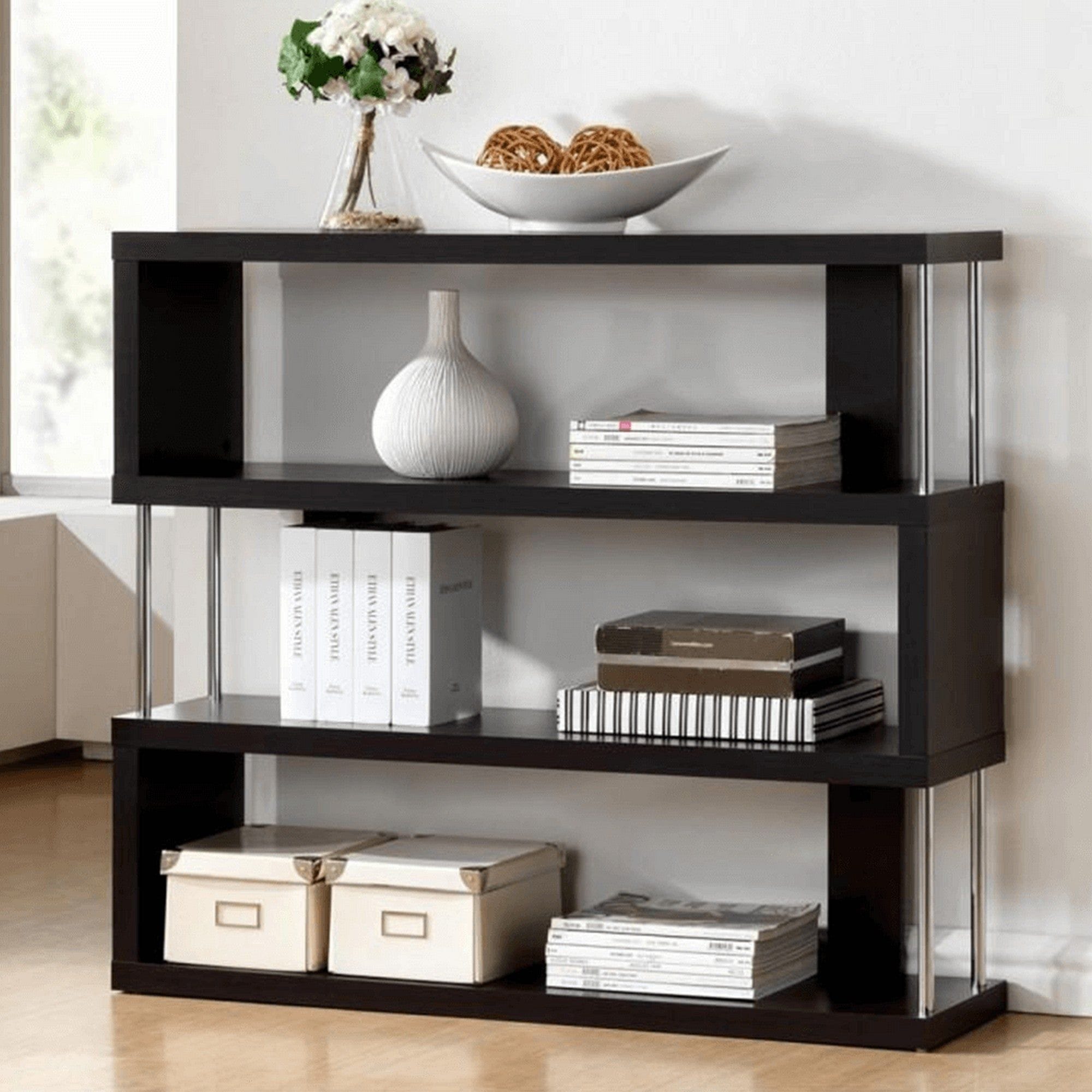 Raft BENITO, negru/crom, PAL laminat, 110x29x97 cm