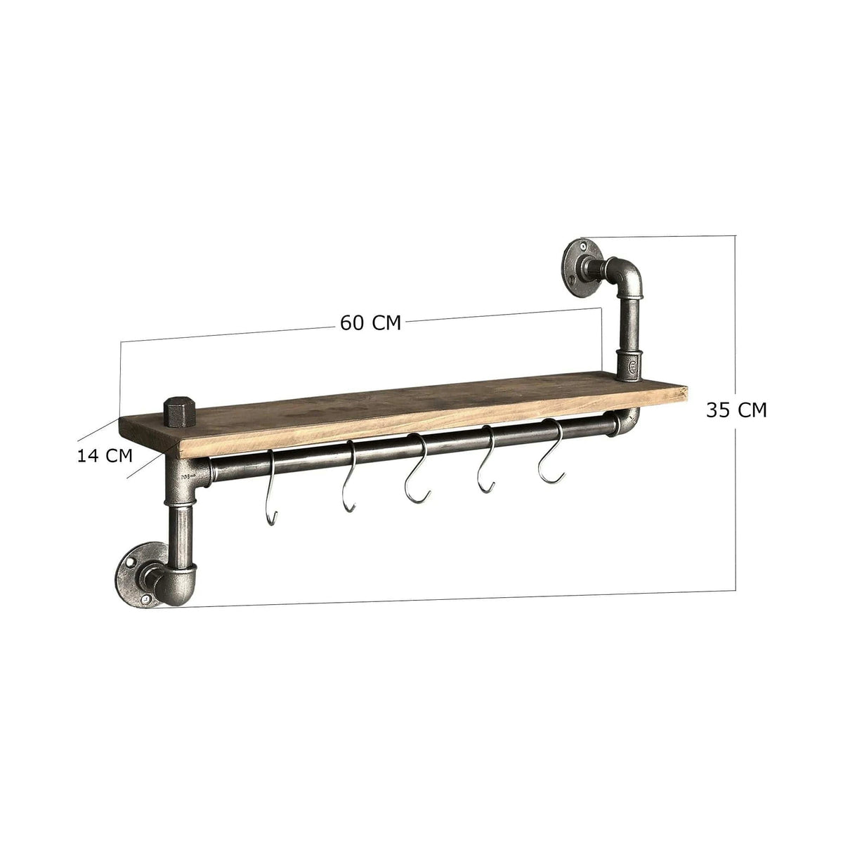 Raft bucatarie BORURAF 008, stejar/crom, lemn de molid/metal, 60x14x35 cm
