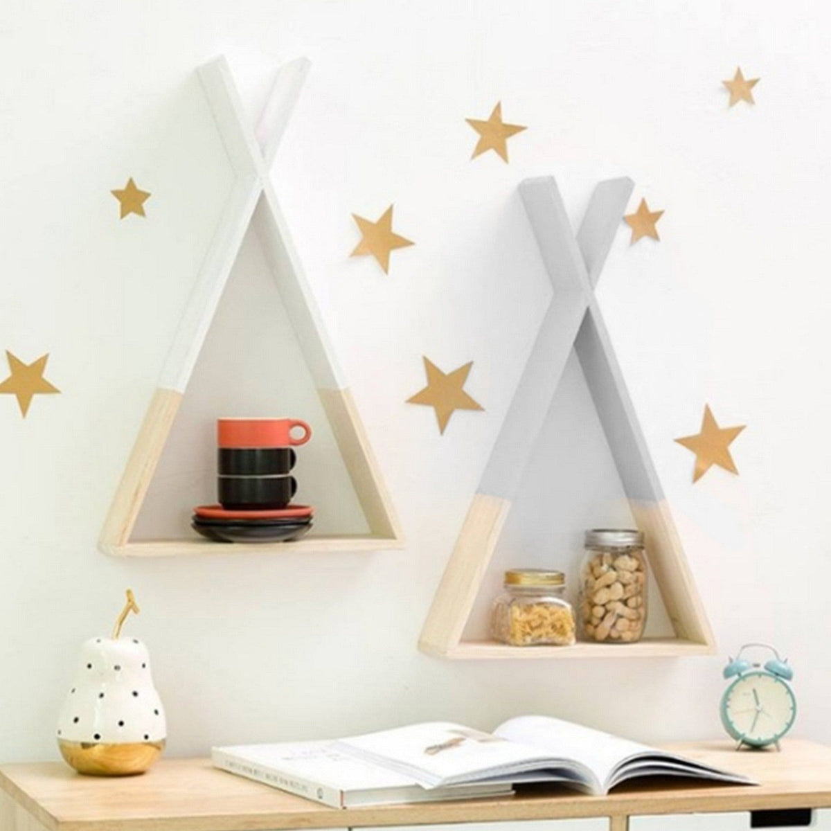 Raft copii JOLI, alb/stejar, 33x10x56 cm