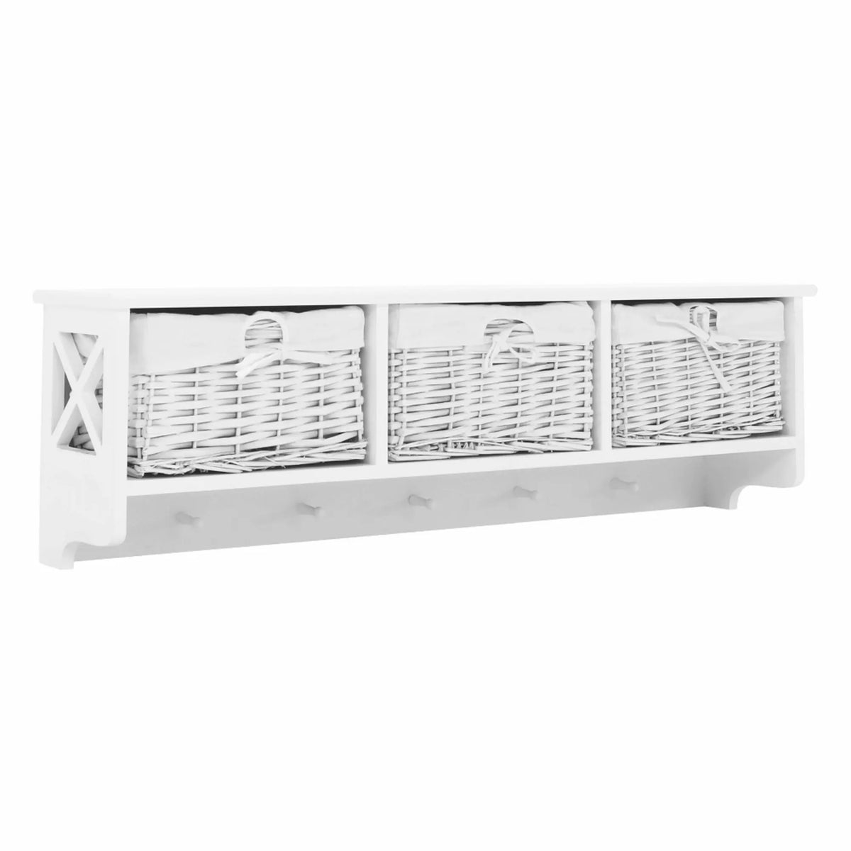 Raft cu 3 cosuri RAFAELO, alb, lemn/material textil, 100x20x30 cm