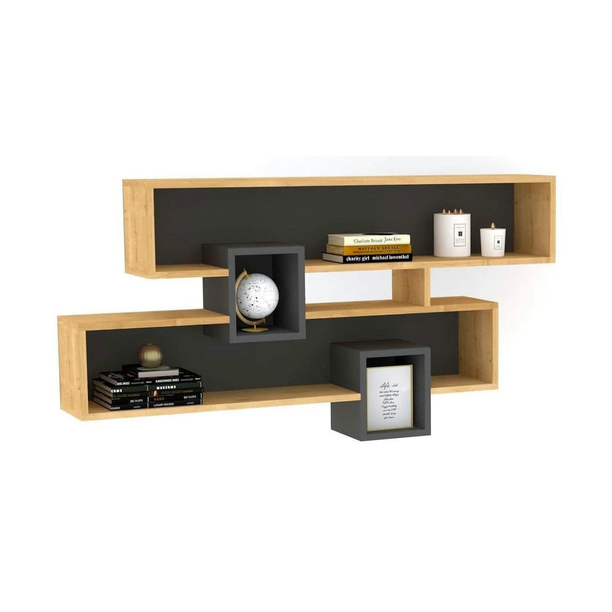 Raft KAREN, gri antracit/stejar, PAL melaminat, 120x22x72 cm