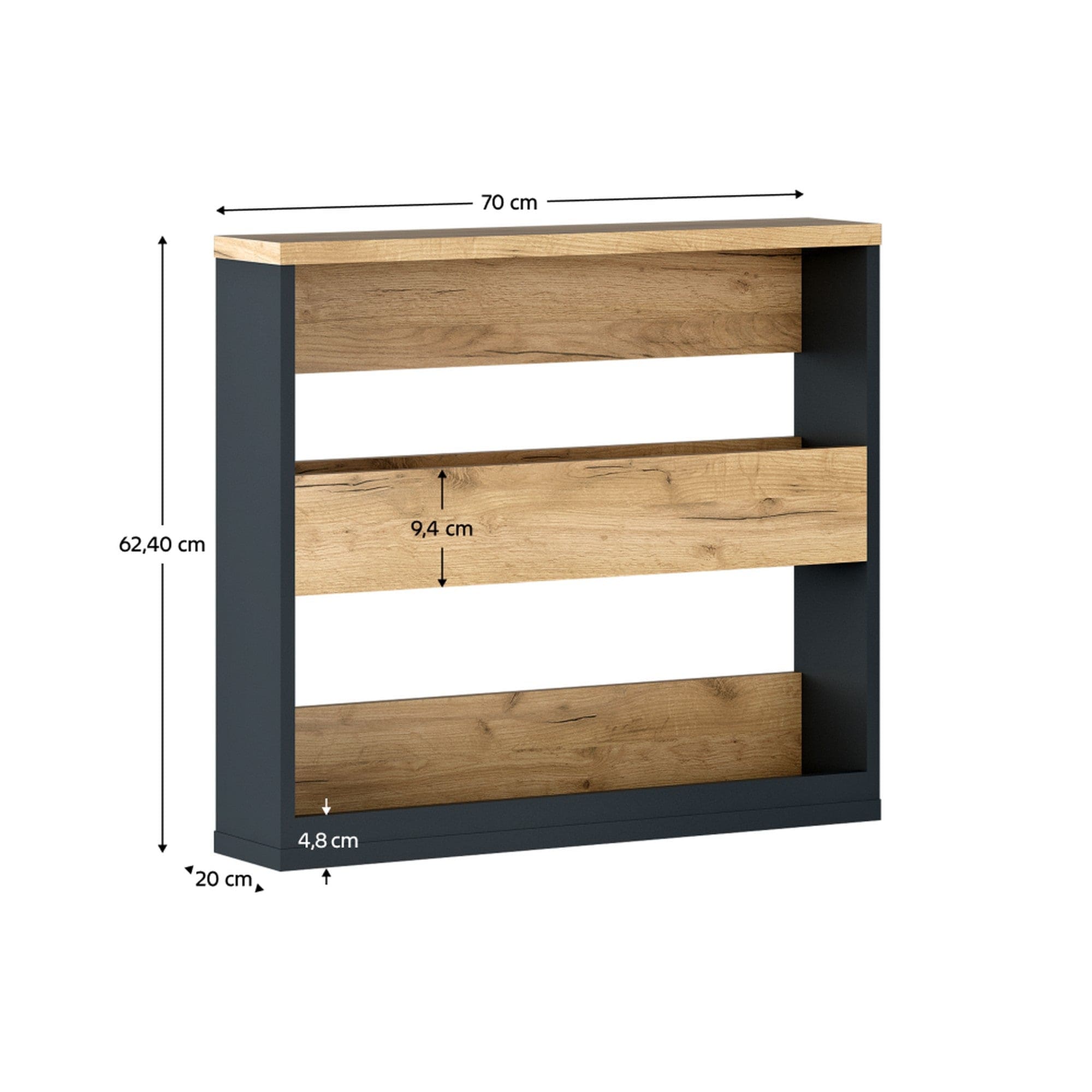 Raft KLAUDIUS TYPE 5, gri grafit/stejar artisan, 70x20x62 cm