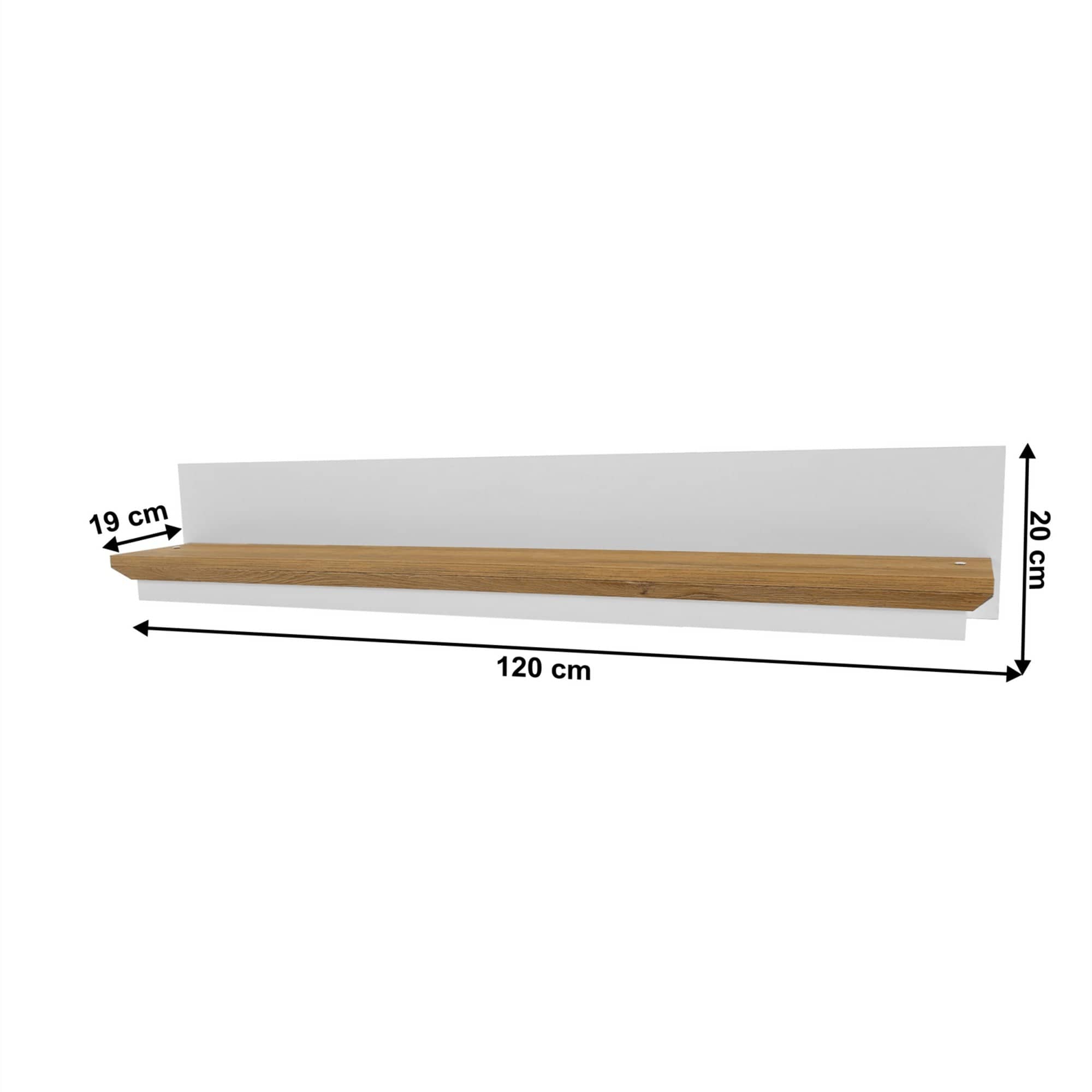 Raft LEON, stejar grand/alb, DTD laminat, 120x19x20 cm