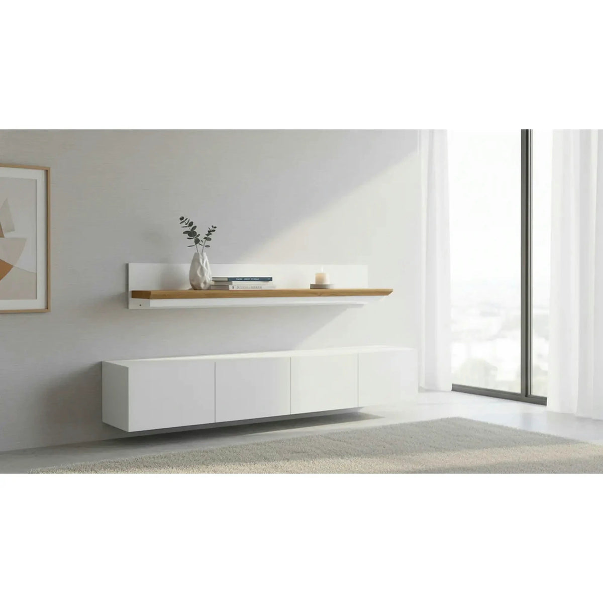Raft LEON, stejar grand/alb, DTD laminat, 120x19x20 cm