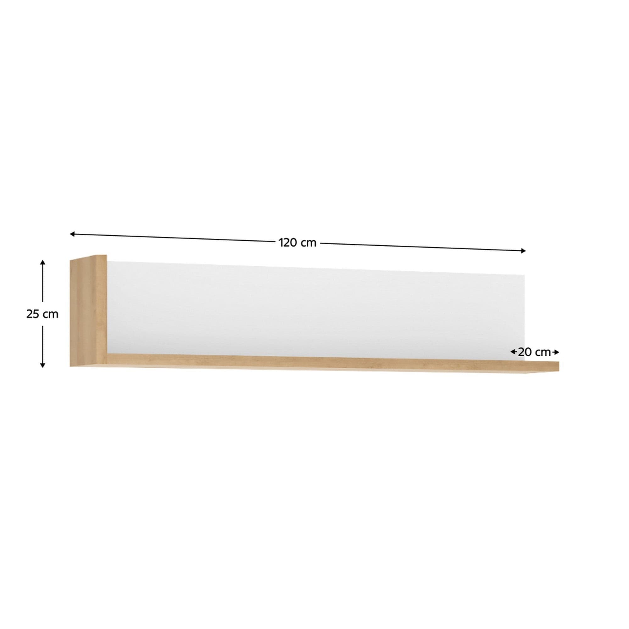 Raft LEONARDO LYOP01, stejar riviera/alb, DTD laminat, 120x20x25 cm