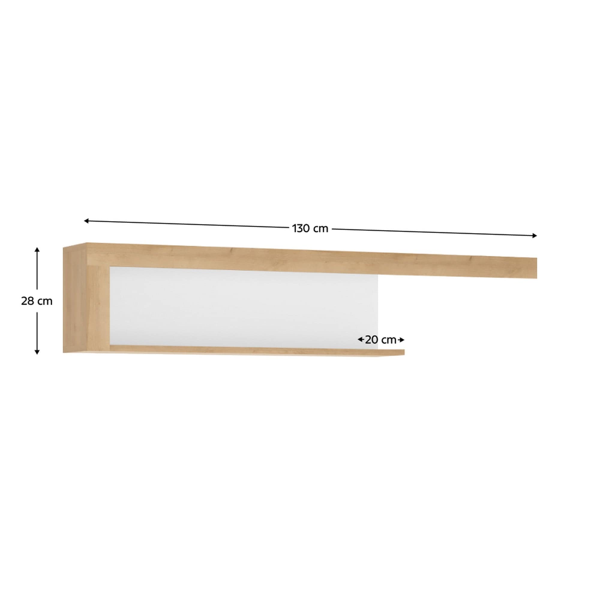 Raft LEONARDO, stejar riviera/alb, DTD laminat, 130x20x28 cm