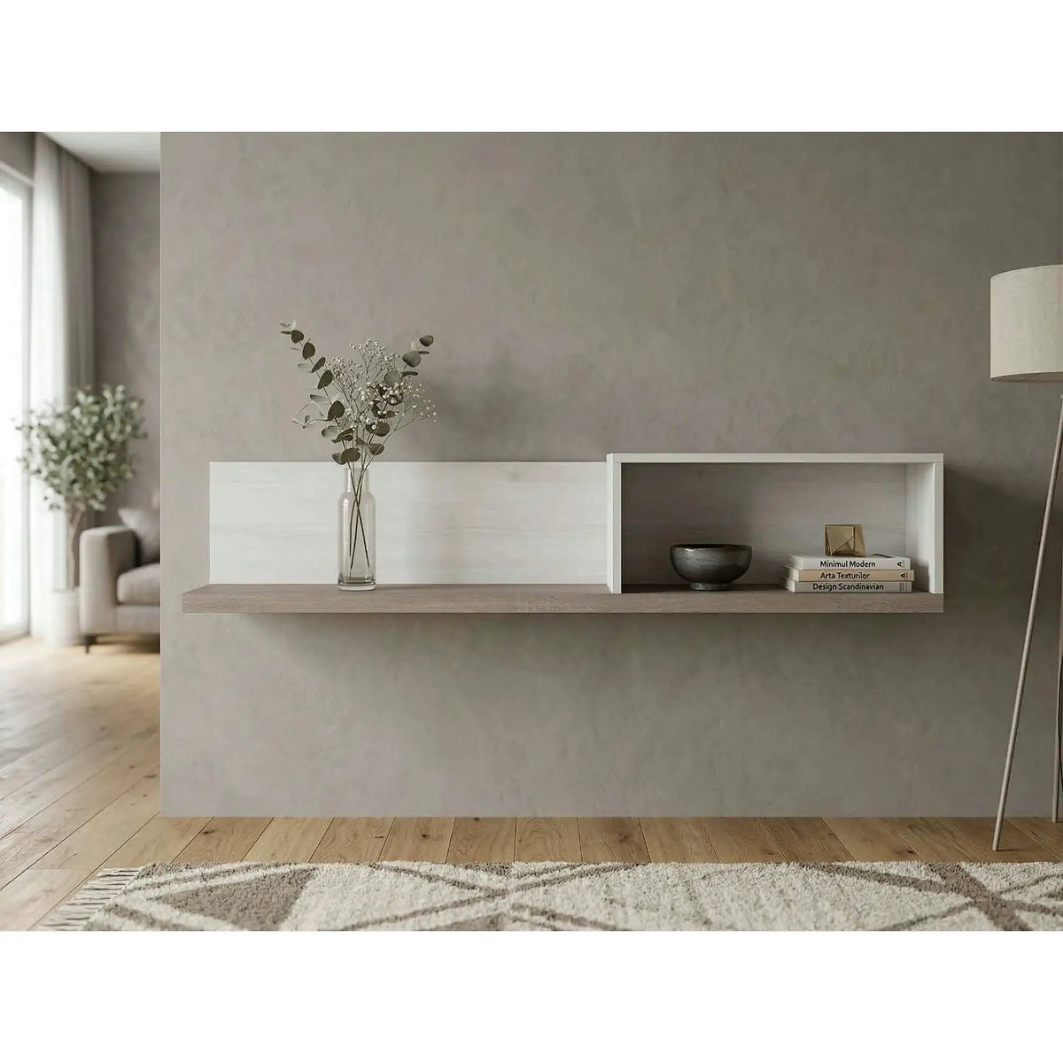 Raft LUCA JUZI, zada sibiu deschis/stejar sonoma, PAL laminat, 141x31x30 cm