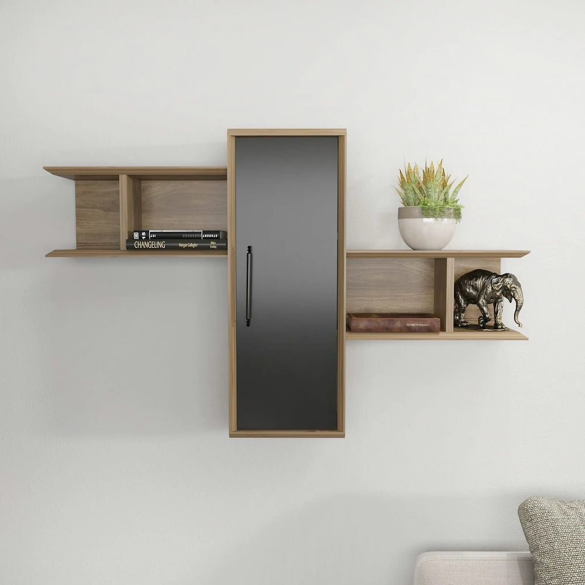 Raft OLIDA, nuc/negru, PAL melaminat, 119x35x52 cm