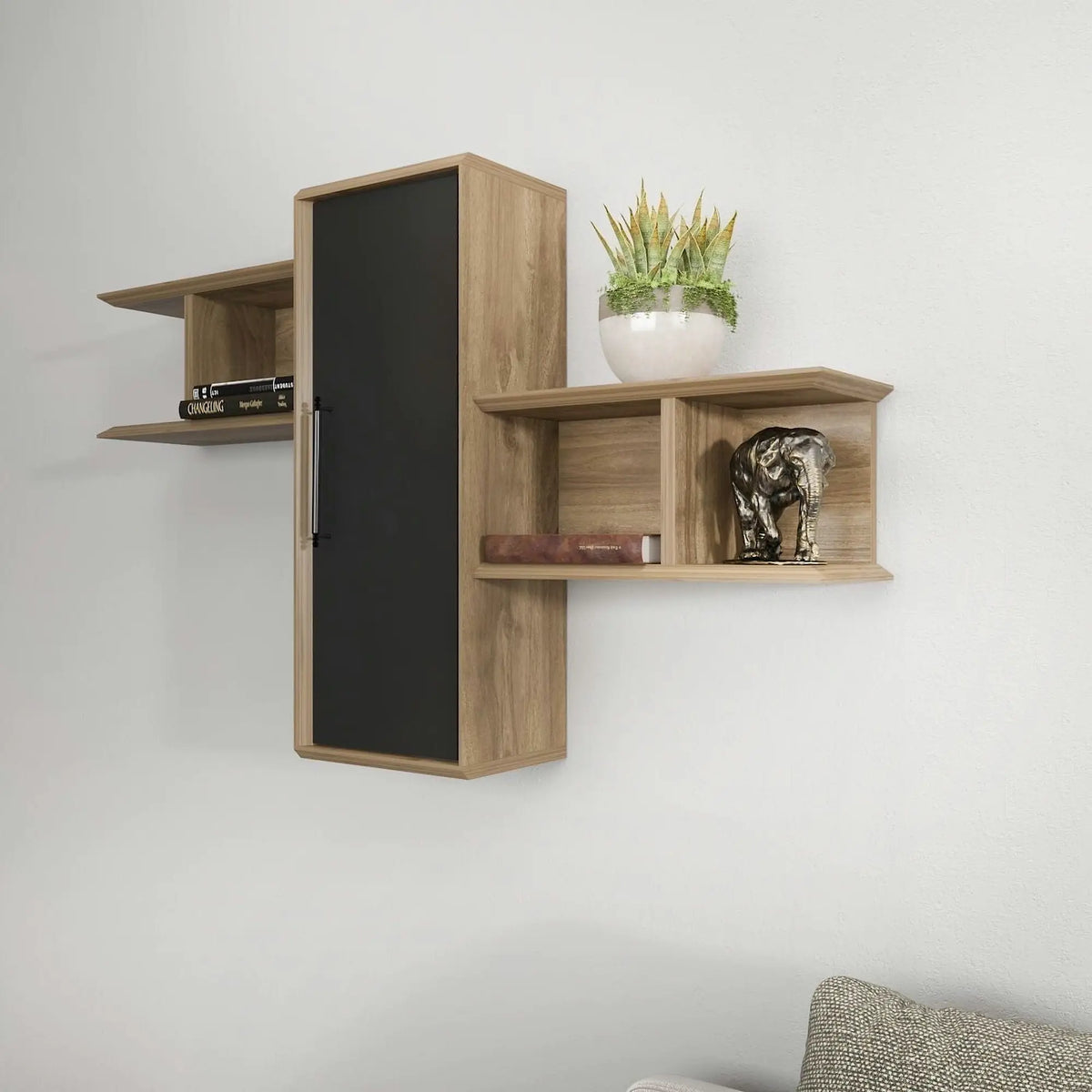 Raft OLIDA, nuc/negru, PAL melaminat, 119x35x52 cm