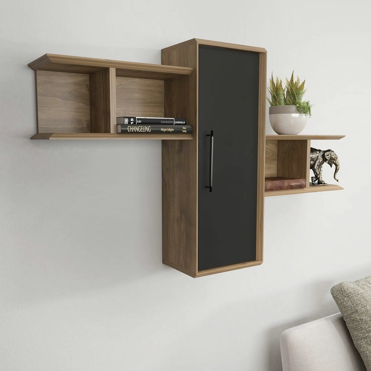 Raft OLIDA, nuc/negru, PAL melaminat, 119x35x52 cm