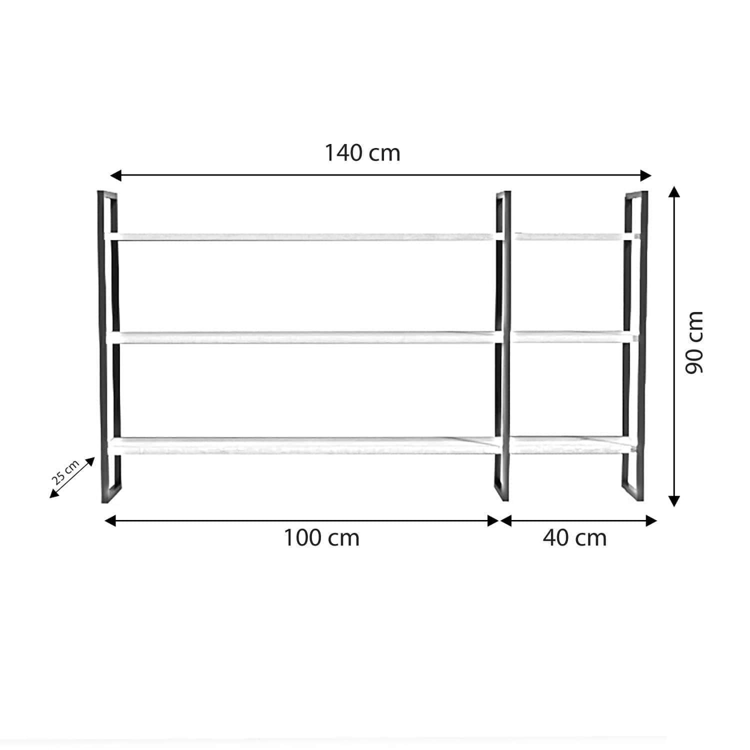 Raft WEIDEN L2026, stejar/negru, PAL melaminat/metal, 140x25x90 cm