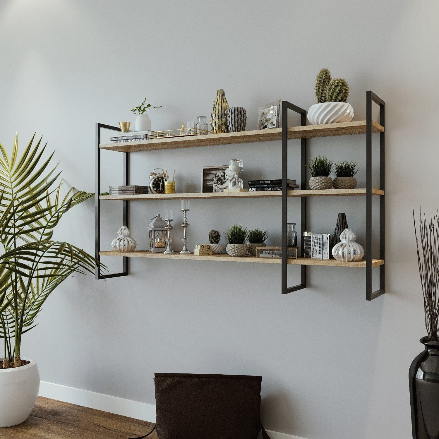 Raft WEIDEN L2026, stejar/negru, PAL melaminat/metal, 140x25x90 cm