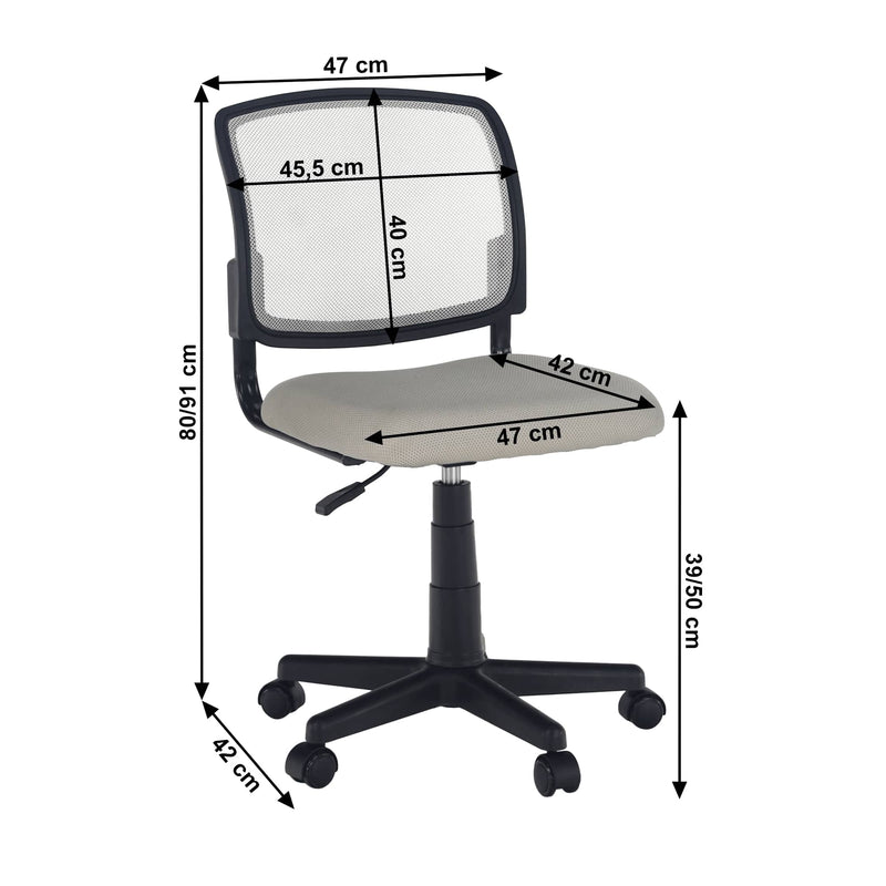 Scaun birou RAMIZA, gri/negru, stofa/plasa, 47x42x80/91 cm