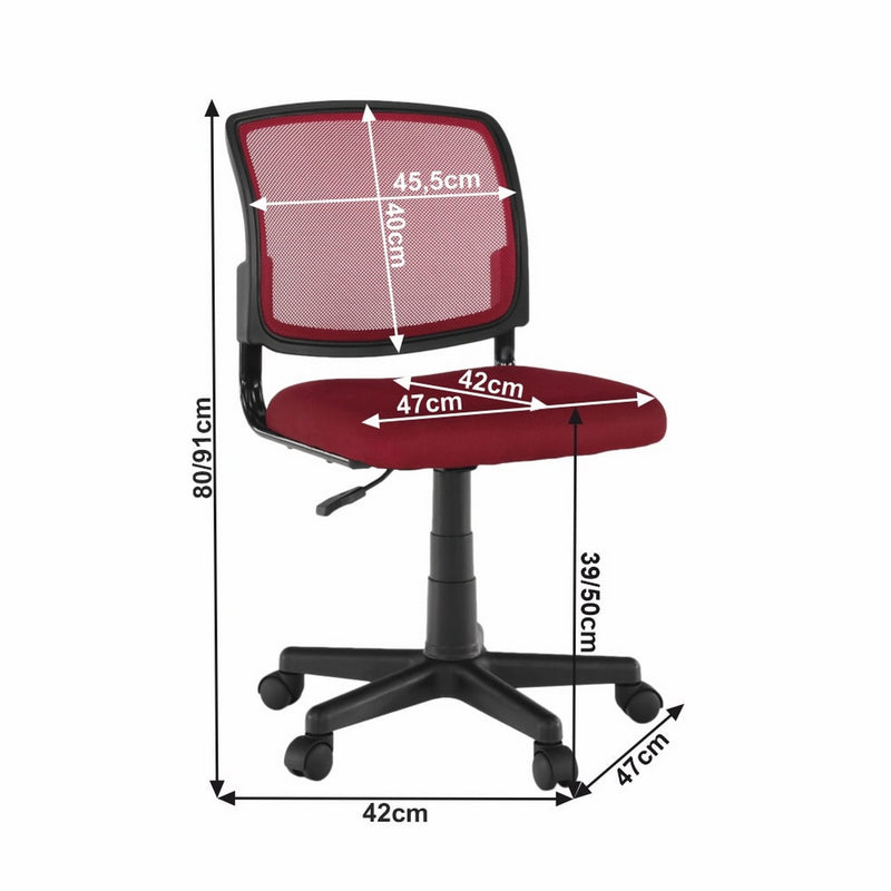 Scaun birou RAMIZA, rosu inchis/negru, stofa/plasa, 47x42x80/92 cm