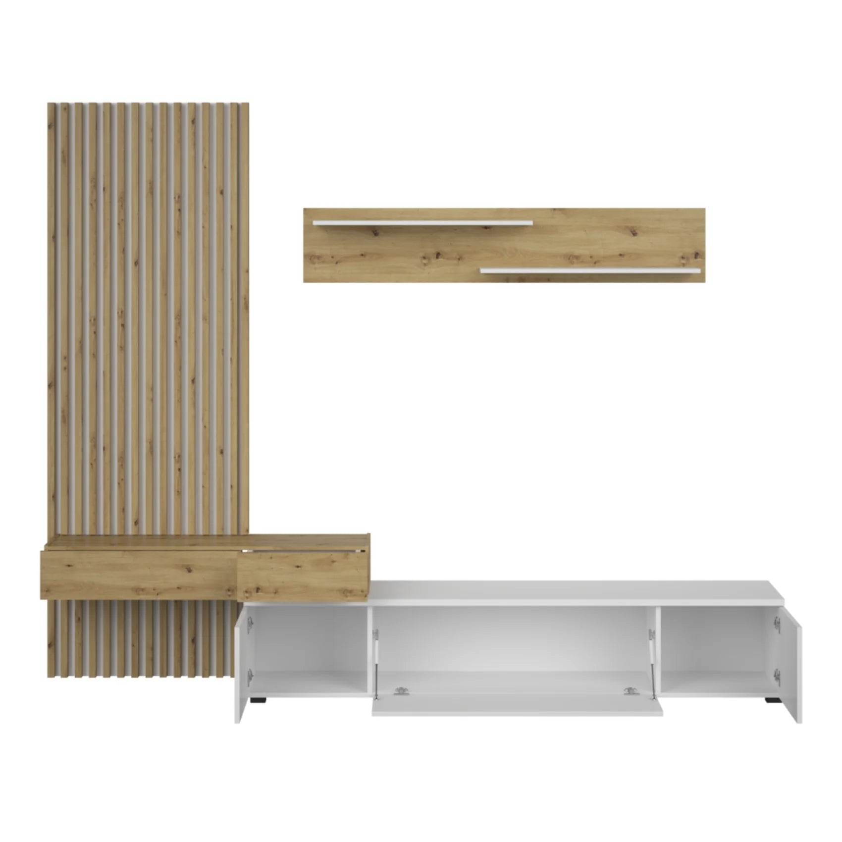 Mobilier living REBEKA, stejar artisan/alb, PAL melaminat, 4 piese, 250x42x200 cm