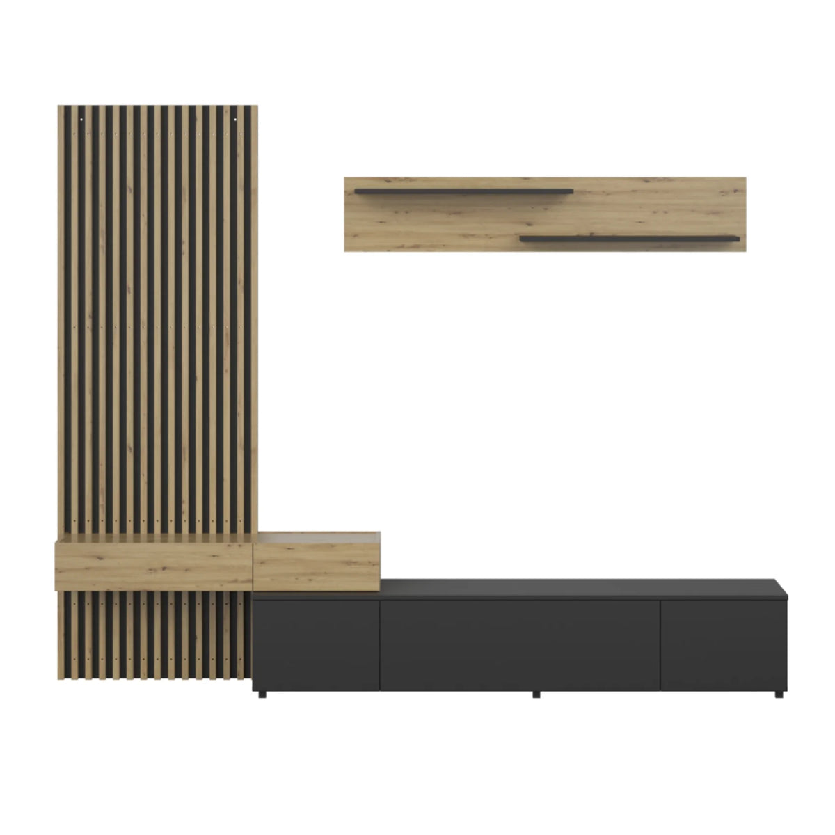 Mobilier living REBEKA, stejar artisan/negru, PAL melaminat, 4 piese, 250x42x200 cm