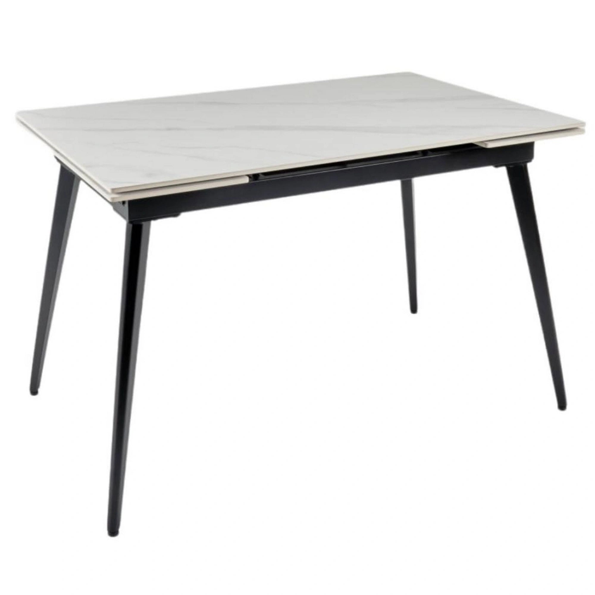 Masa extensibila REEF, alb cu efect de marmura/negru, ceramica/metal, 120/180x80x76 cm