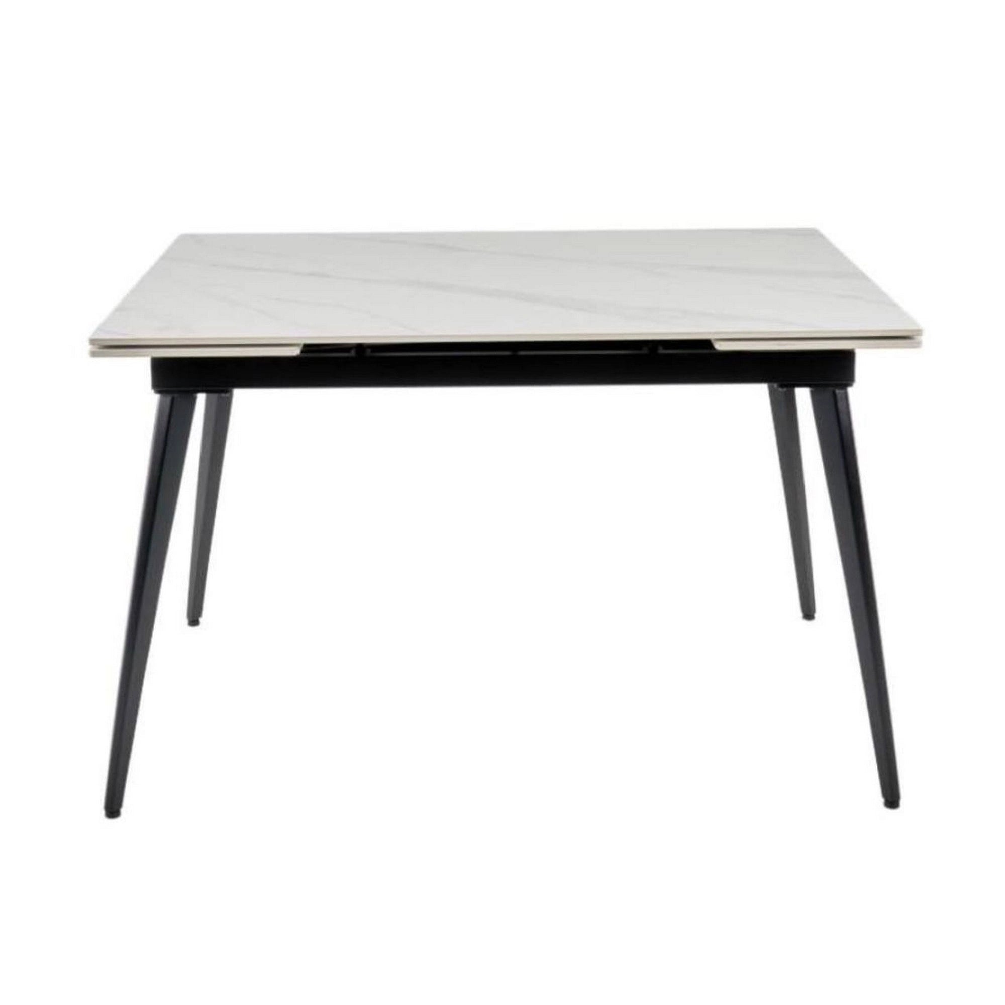 Masa extensibila REEF, alb cu efect de marmura/negru, ceramica/metal, 120/180x80x76 cm