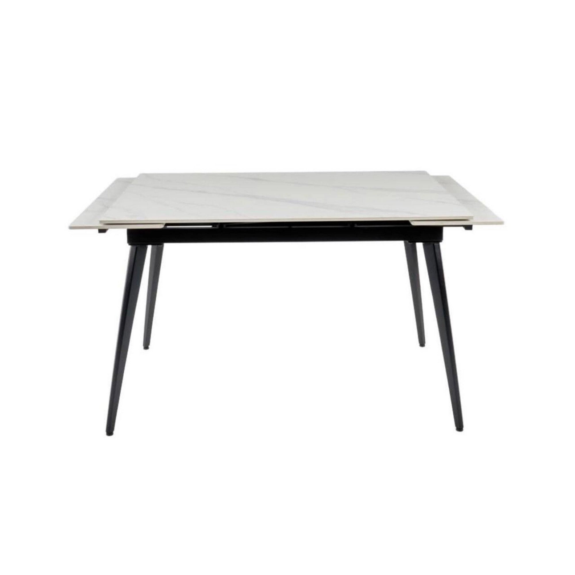 Masa extensibila REEF, alb cu efect de marmura/negru, ceramica/metal, 120/180x80x76 cm