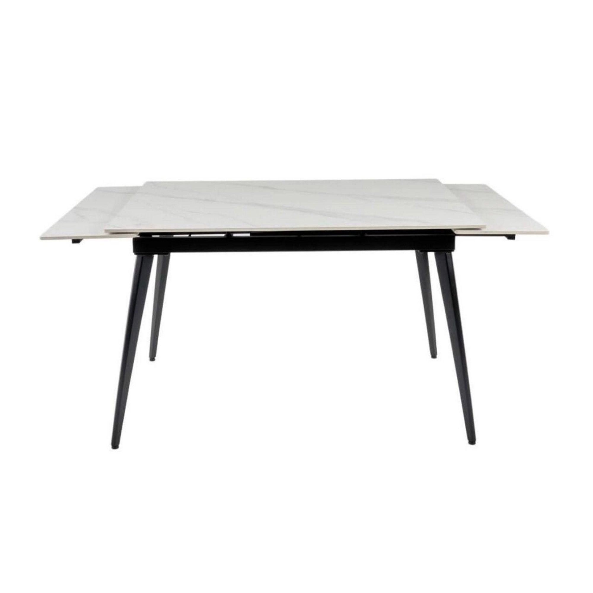 Masa extensibila REEF, alb cu efect de marmura/negru, ceramica/metal, 120/180x80x76 cm
