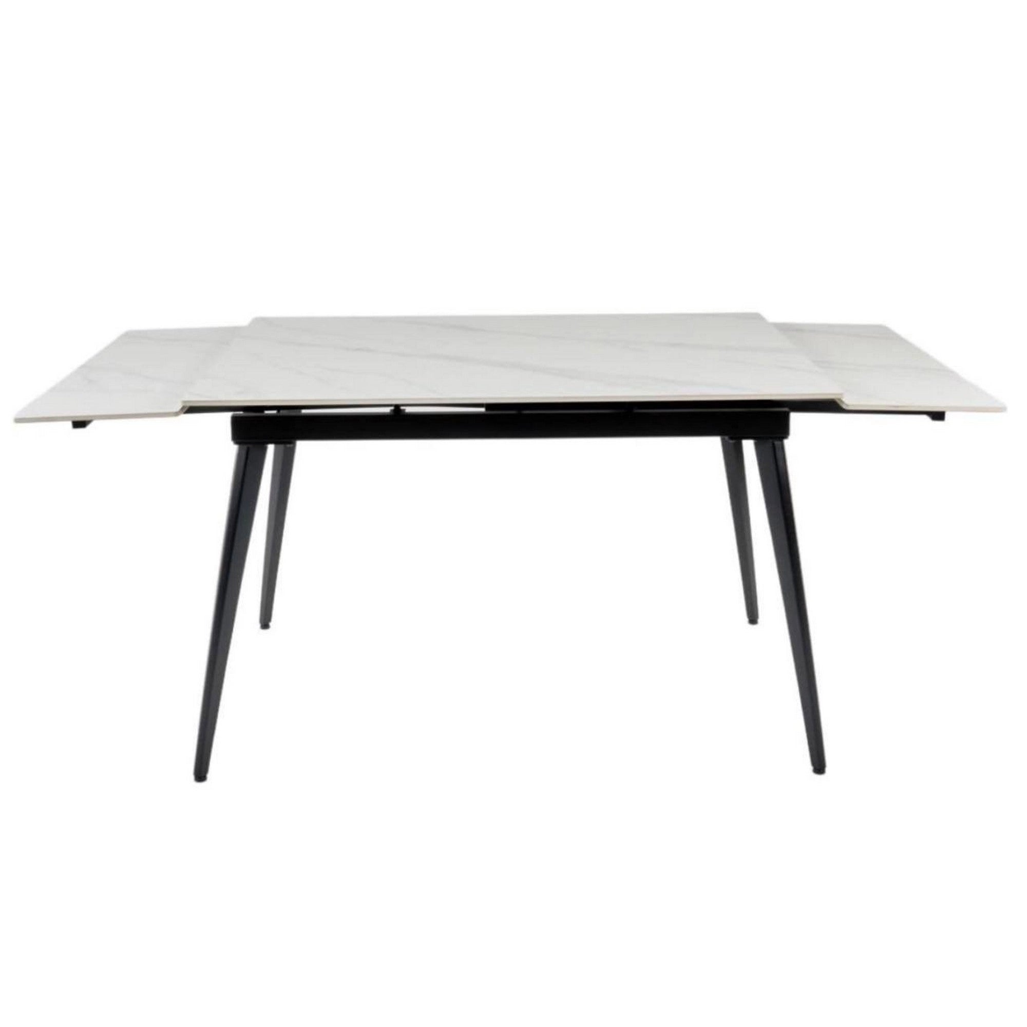Masa extensibila REEF, alb cu efect de marmura/negru, ceramica/metal, 120/180x80x76 cm
