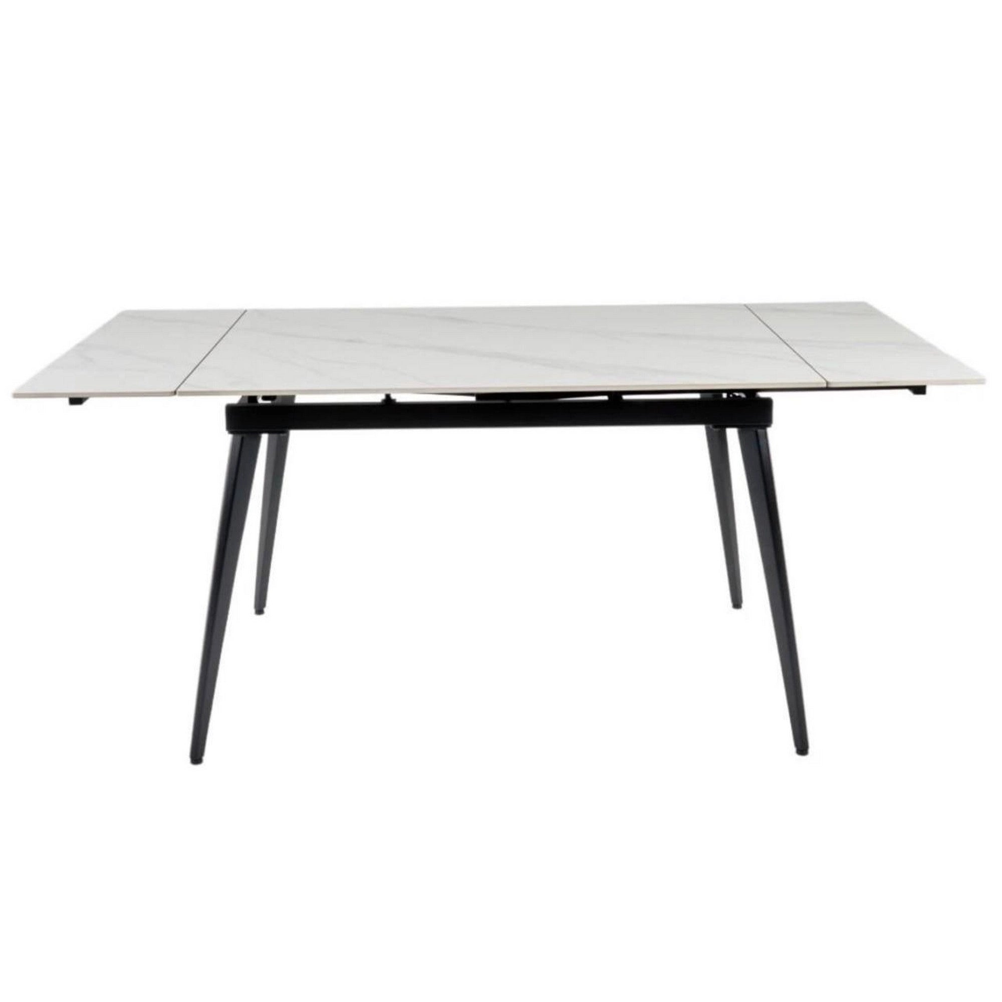 Masa extensibila REEF, alb cu efect de marmura/negru, ceramica/metal, 120/180x80x76 cm