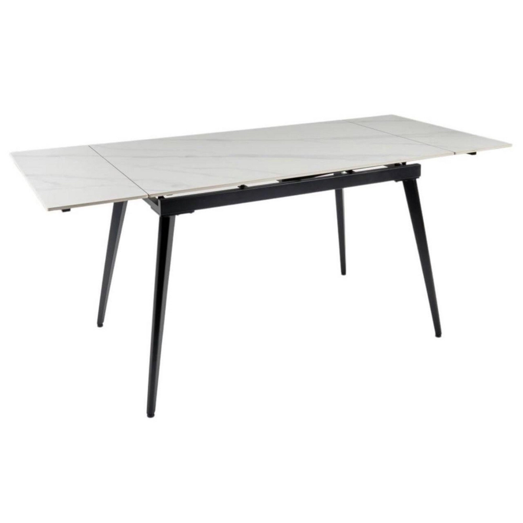 Masa extensibila REEF, alb cu efect de marmura/negru, ceramica/metal, 120/180x80x76 cm