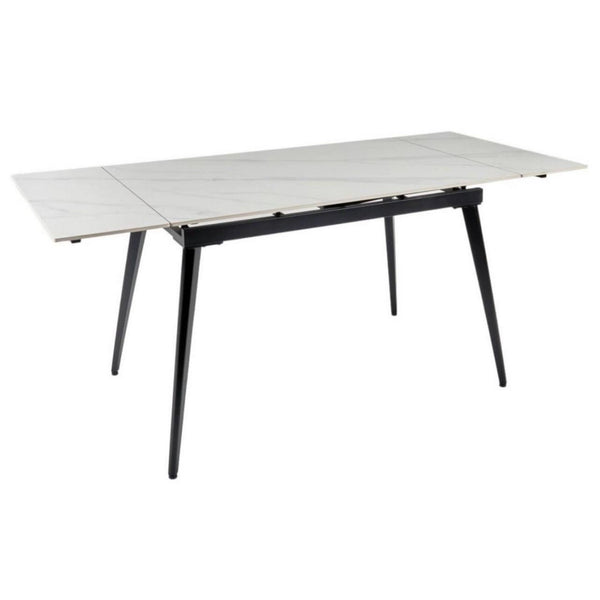 Masa extensibila REEF, alb cu efect de marmura/negru, ceramica/metal, 120/180x80x76 cm
