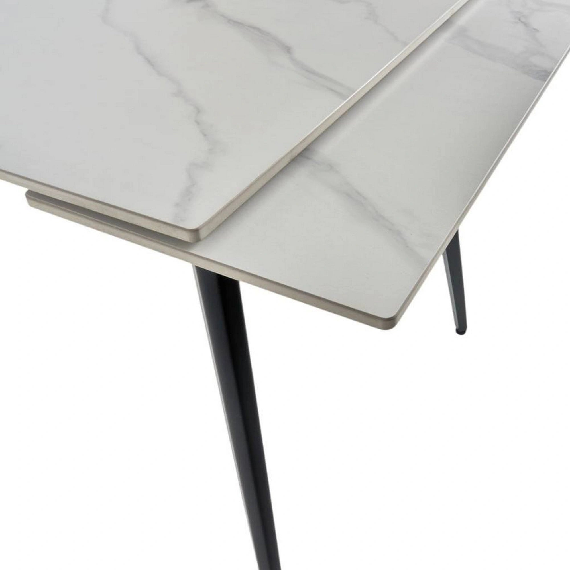 Masa extensibila REEF, alb cu efect de marmura/negru, ceramica/metal, 120/180x80x76 cm