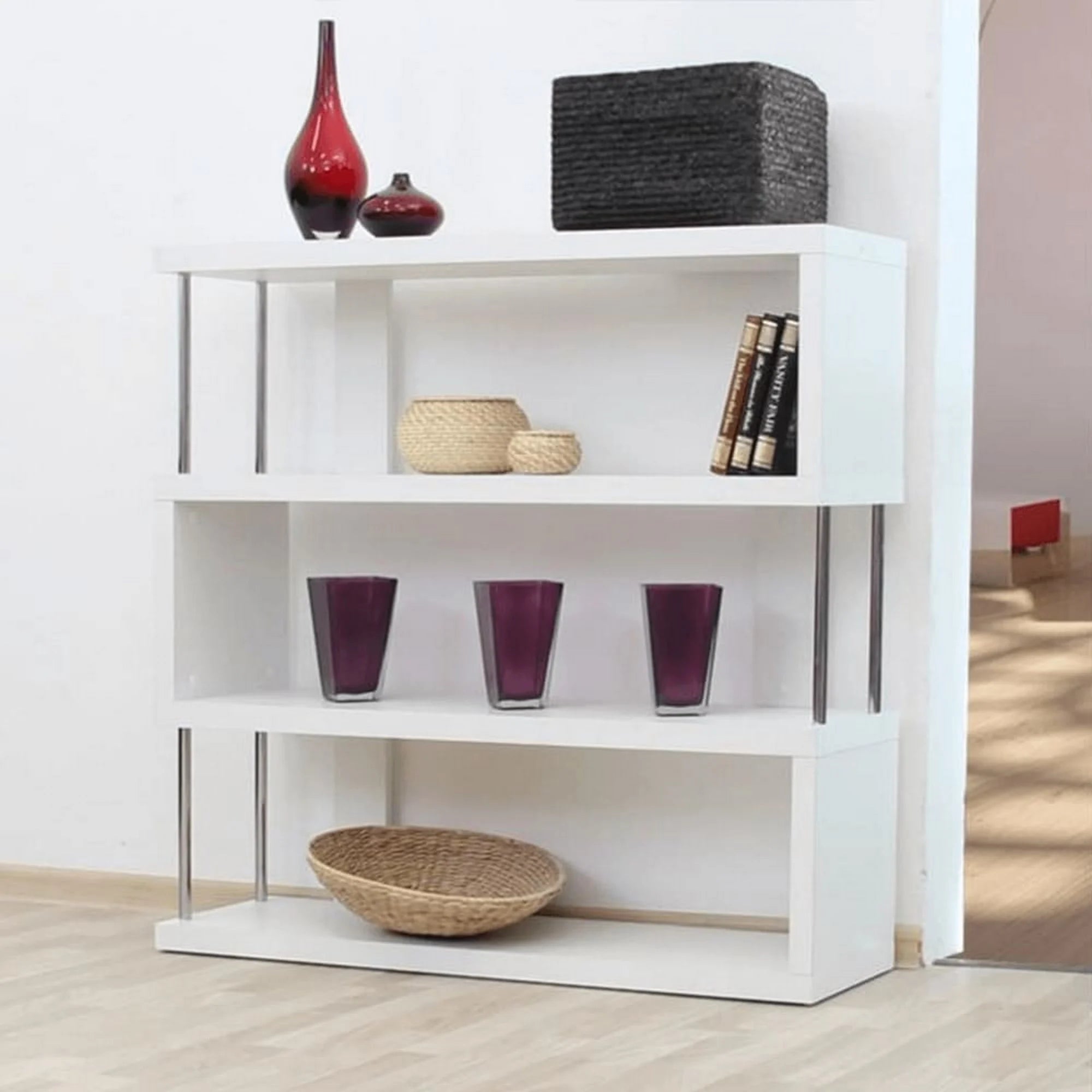 Etajera BENITO, alb/crom, PAL laminat/otel, 110x29x97 cm