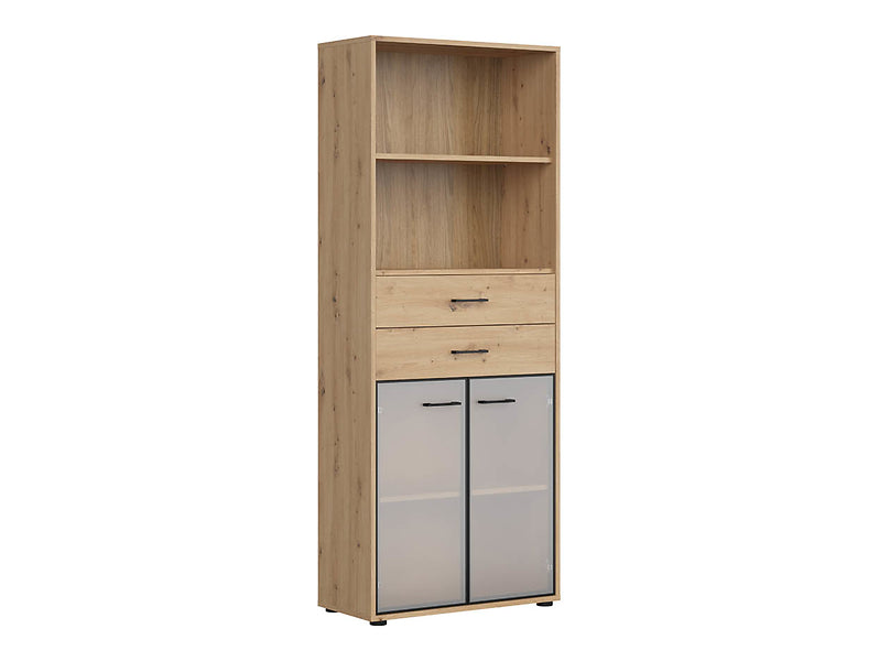 Vitrina SPACE OFFICE, stejar artisan/negru fumuriu, PAL laminat/sticla, 80x38x203 cm