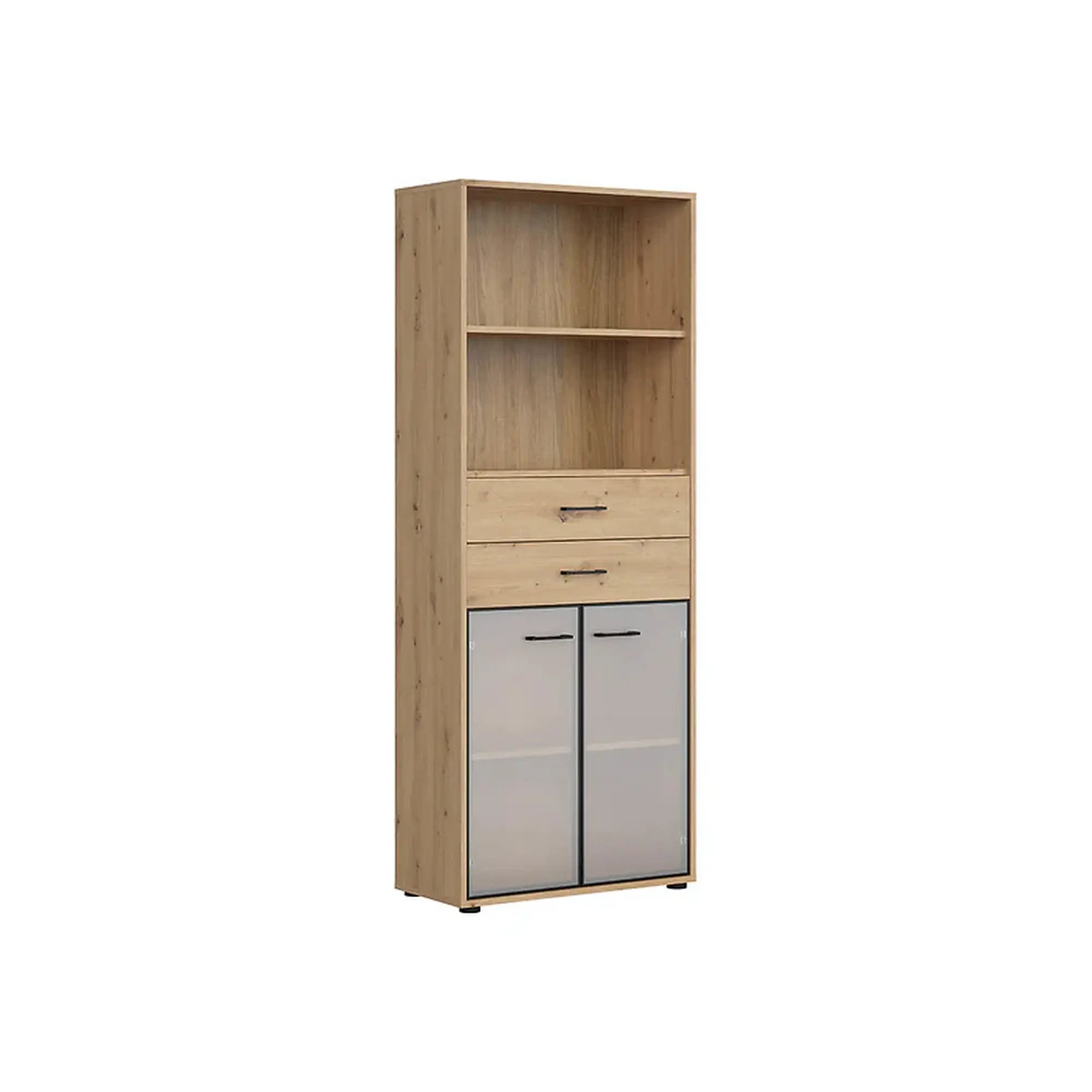 Vitrina SPACE OFFICE, stejar artisan/negru fumuriu, PAL laminat/sticla, 80x38x203 cm