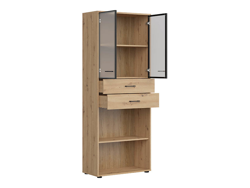 Vitrina SPACE OFFICE, stejar artisan/negru fumuriu, PAL laminat/sticla, 80x38x203 cm