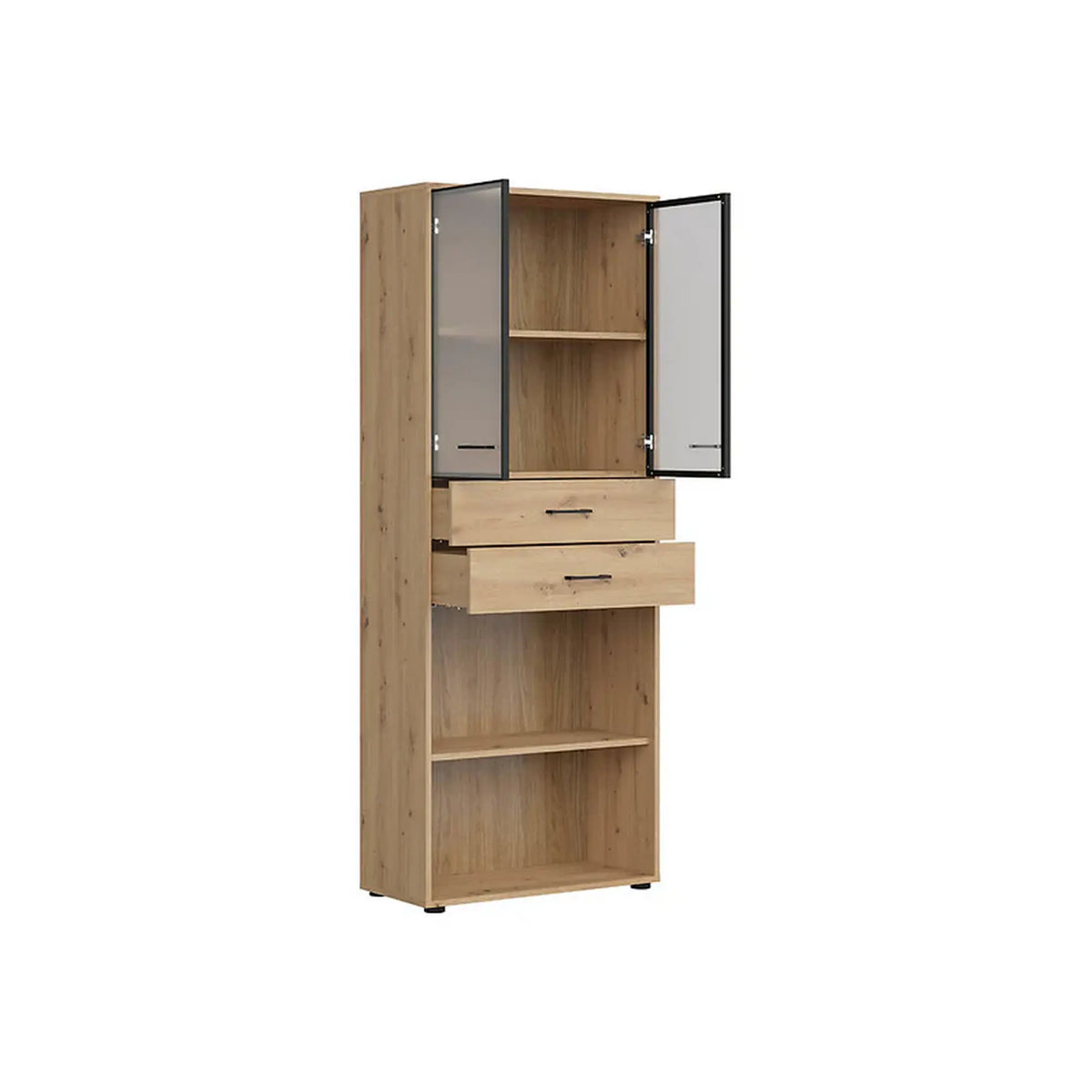 Vitrina SPACE OFFICE, stejar artisan/negru fumuriu, PAL laminat/sticla, 80x38x203 cm