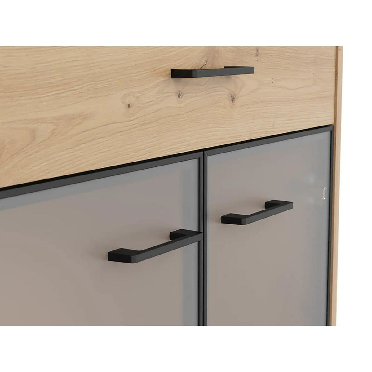 Vitrina SPACE OFFICE, stejar artisan/negru fumuriu, PAL laminat/sticla, 80x38x203 cm