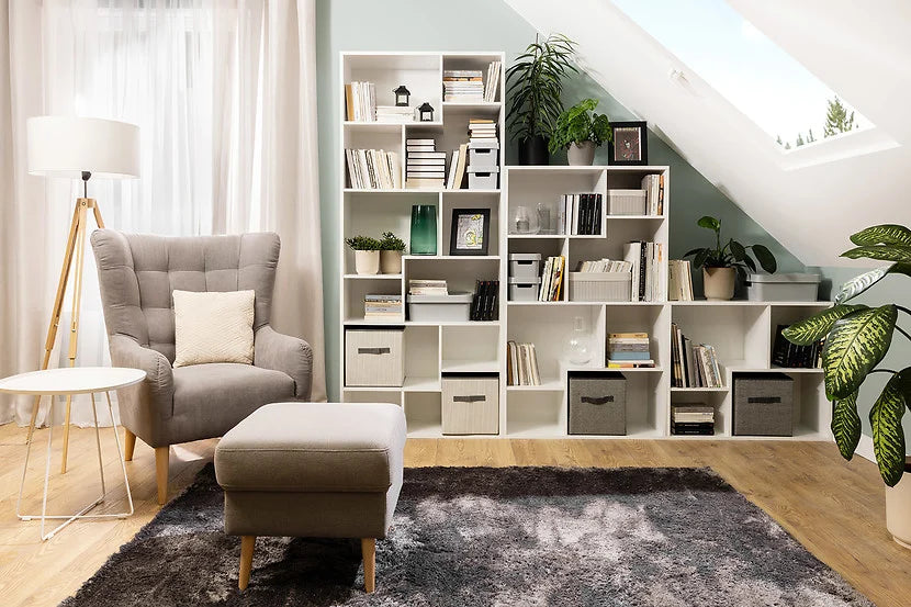 Biblioteca TETRIX, alb lucios, PAL melaminat, 88x34x198 cm