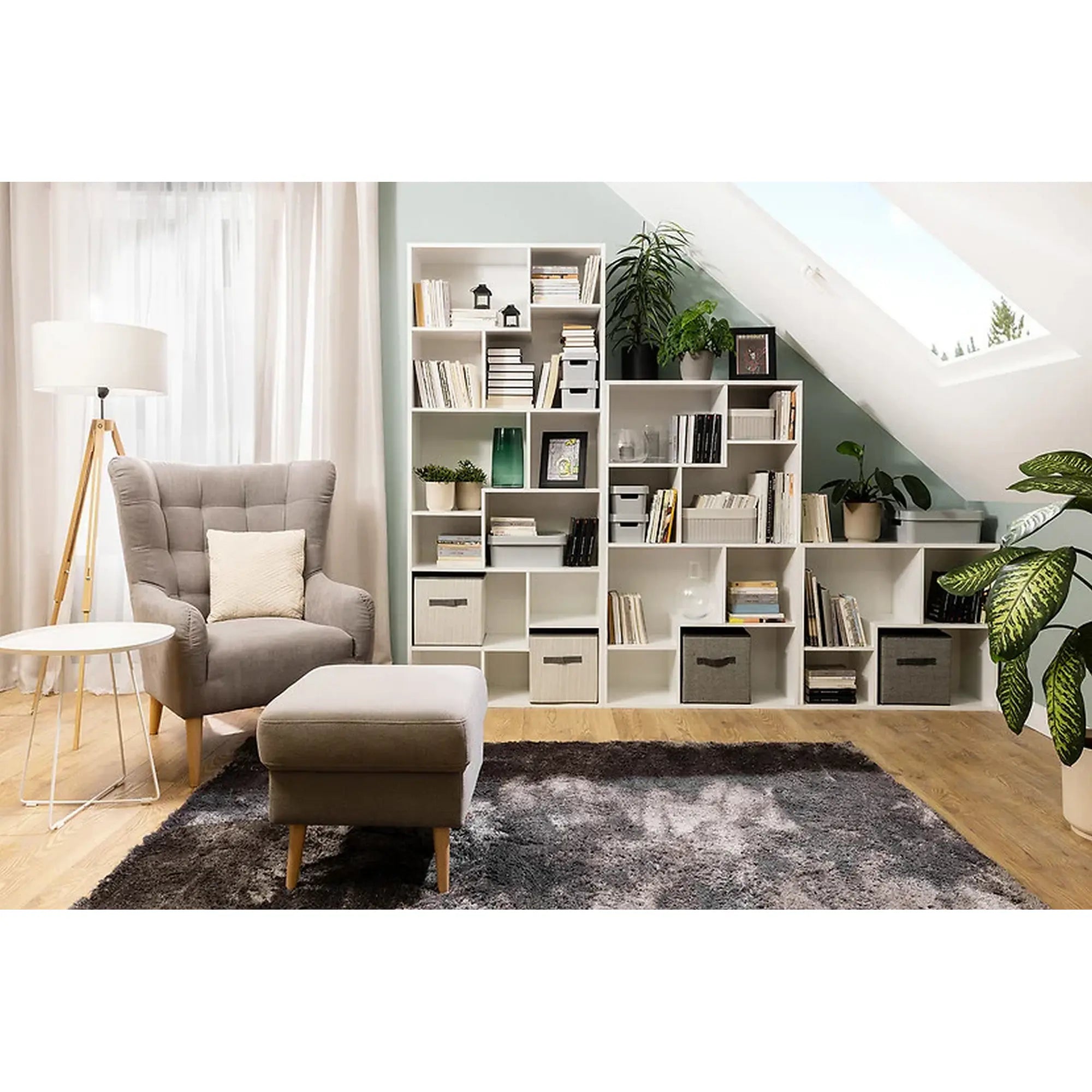 Biblioteca TETRIX, alb lucios, PAL melaminat, 88x34x198 cm