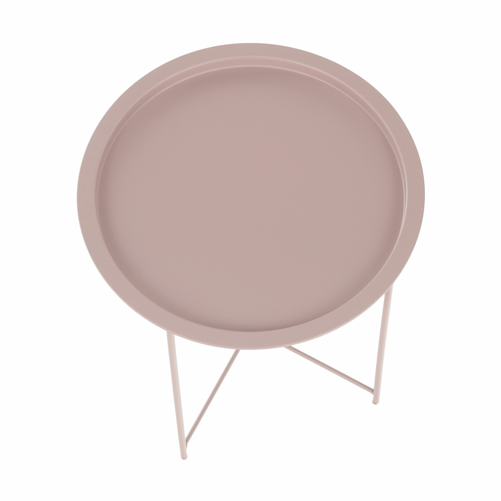 Masuta auxiliara cu tava detasabila RENDER, roz nude, metal, 47x47x50 cm