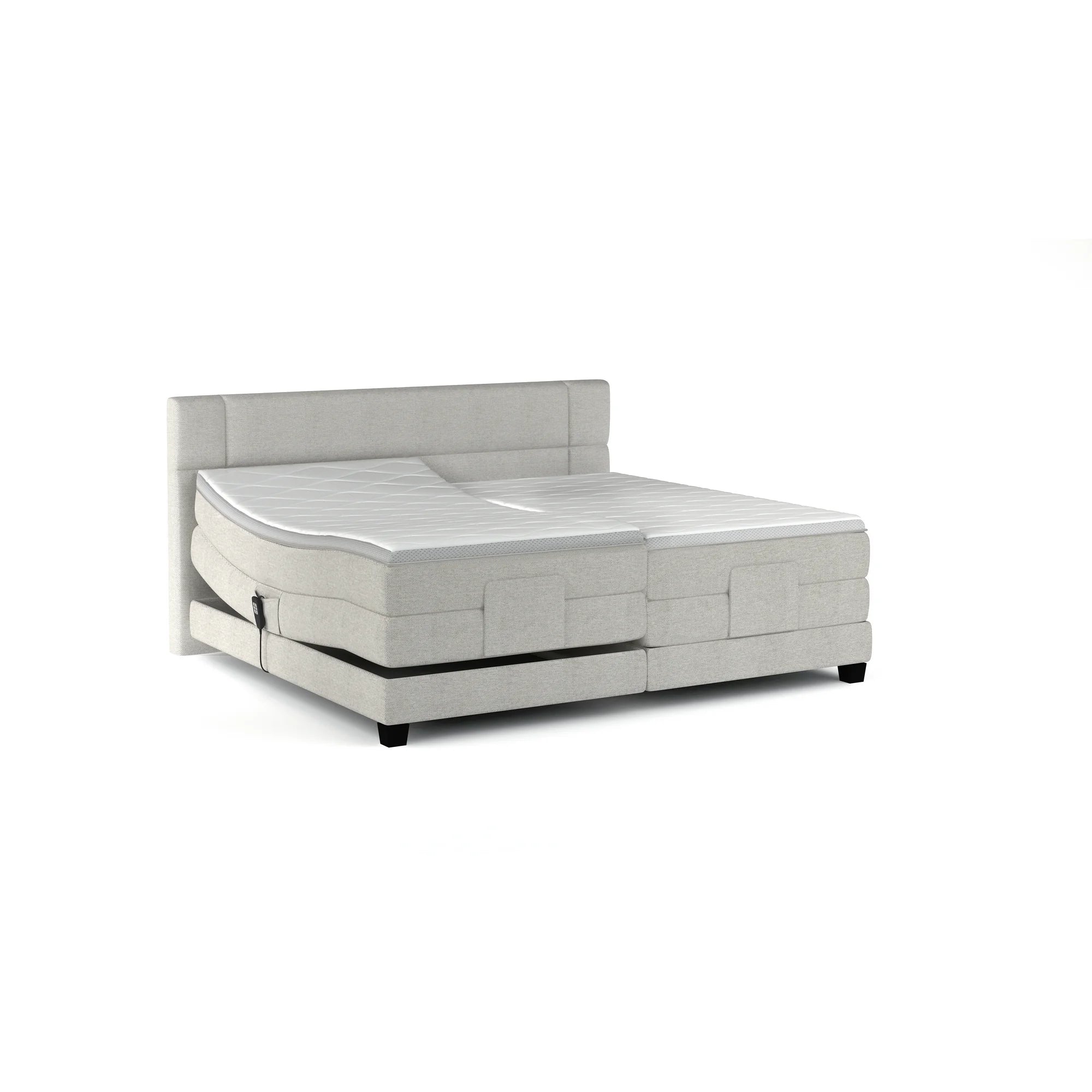 Pat boxspring REY 160x200, personalizabil materiale gama Oferta Avantaj, cu mecanism electric, saltele si topper