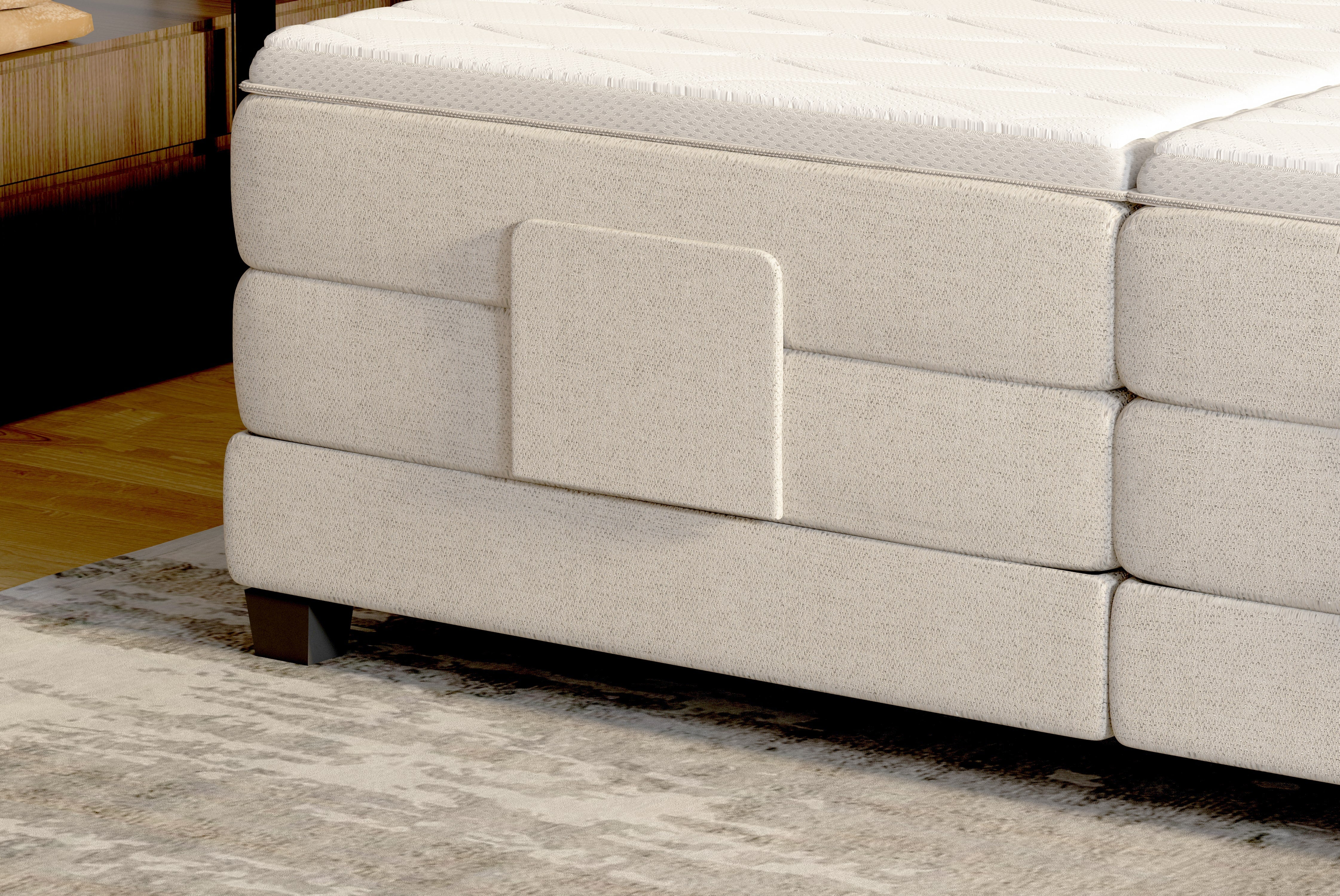 Pat boxspring REY 180x200, personalizabil materiale gama Oferta Avantaj, cu mecanism electric, saltele si topper