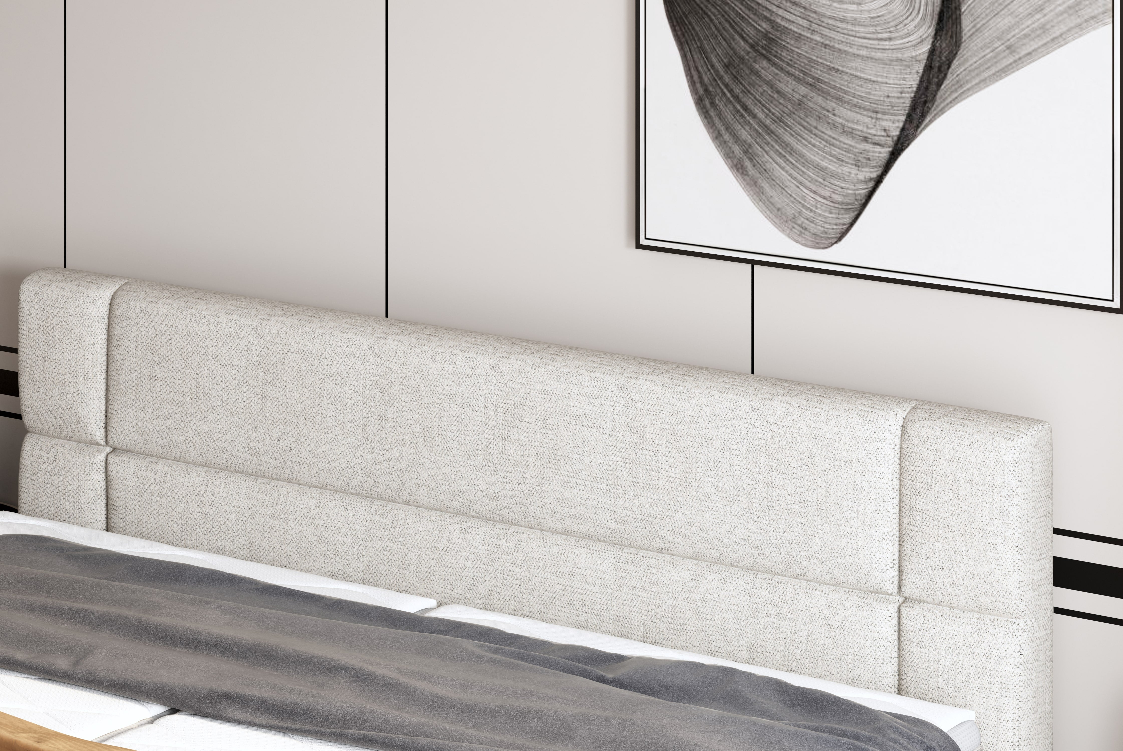 Pat boxspring REY 180x200, personalizabil materiale gama Oferta Avantaj, cu mecanism electric, saltele si topper